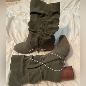 Violet & Red green suede boots. New. Size 7